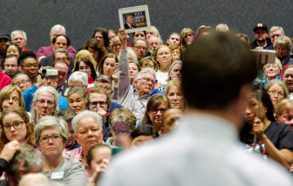 Photo of a member of Congress' town hall.